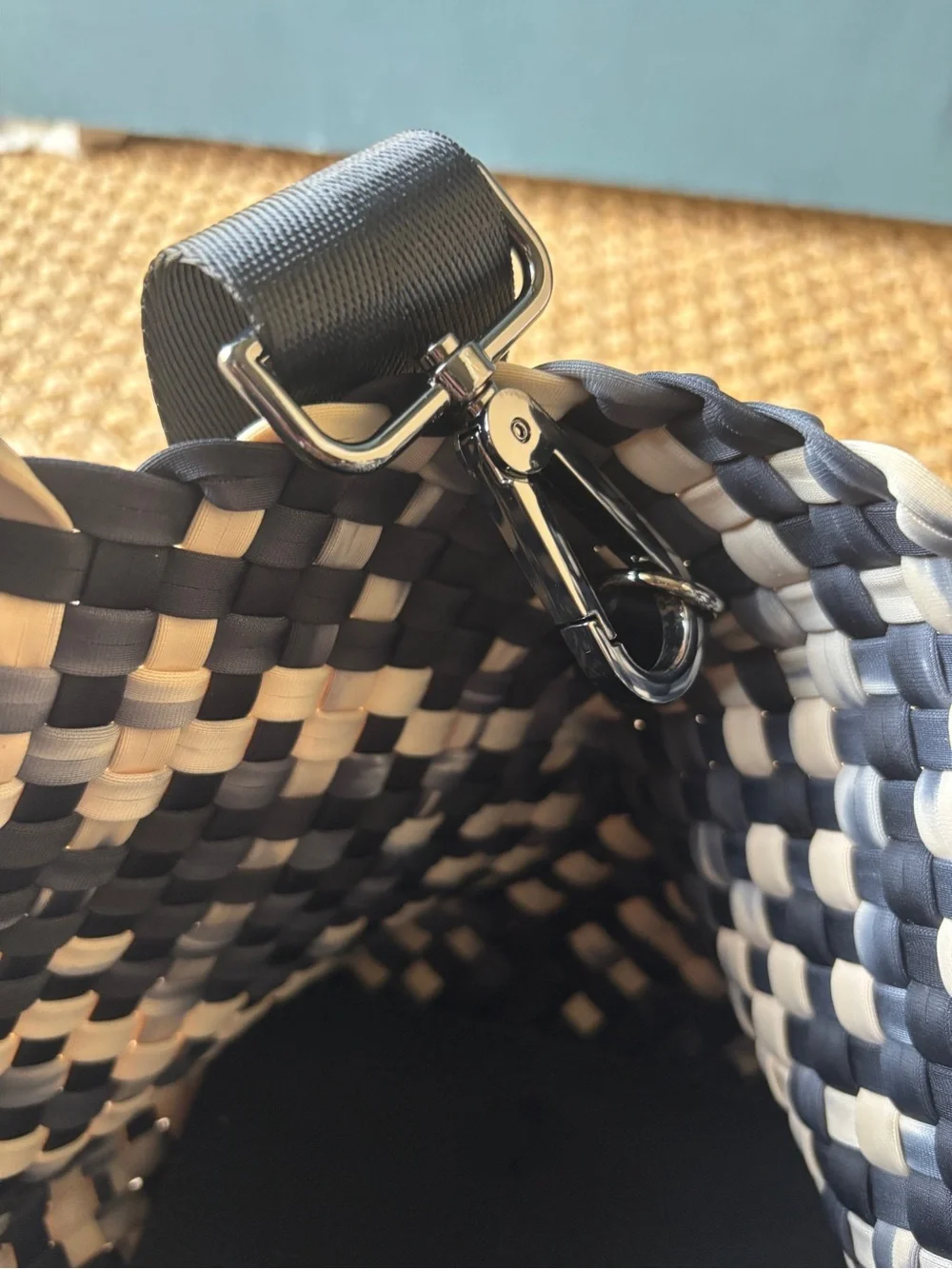 Naghedi St. Barths Black and Cream Woven Handheld Tote